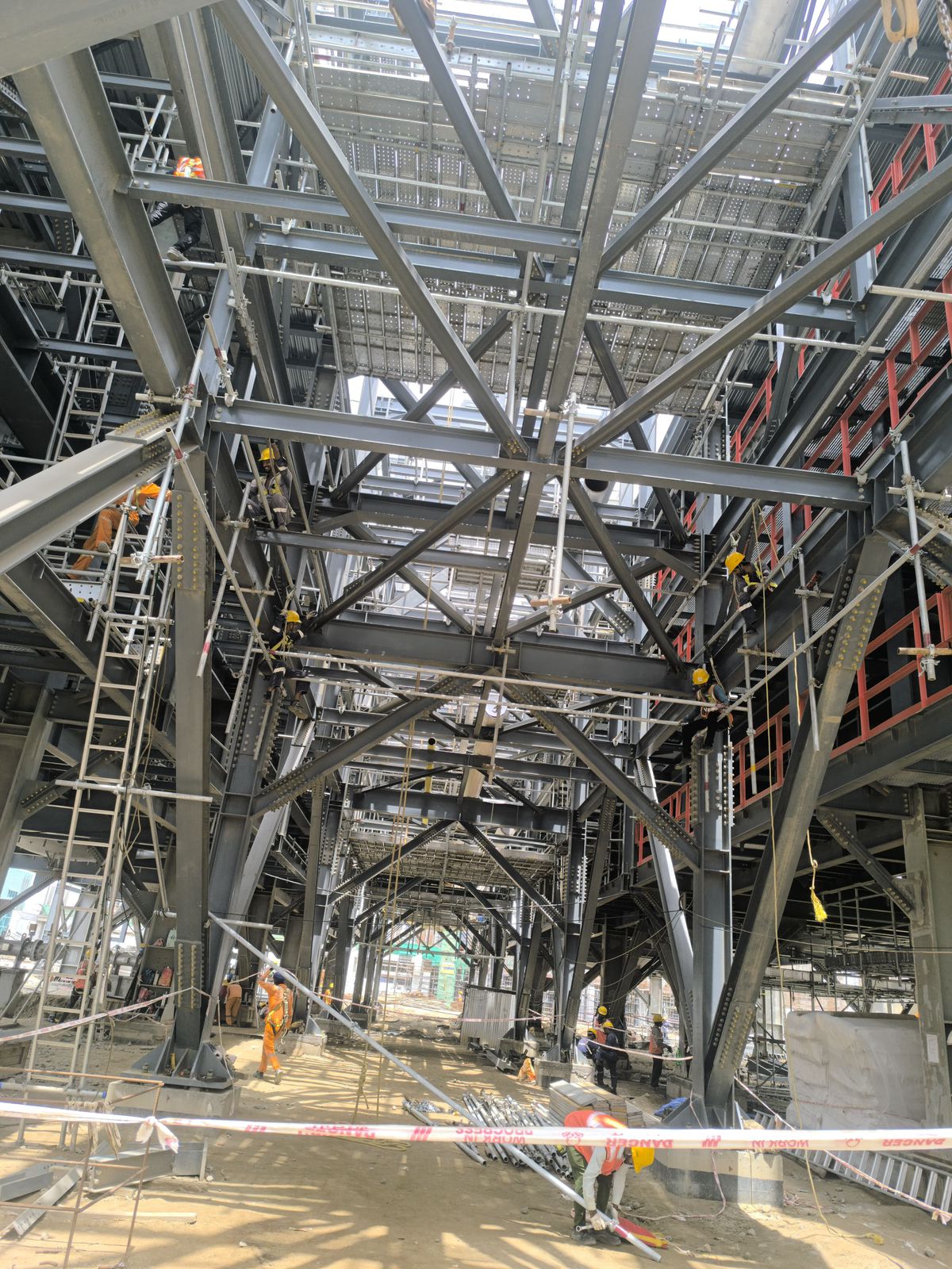 Wooden scaffolding planks organized in stacks